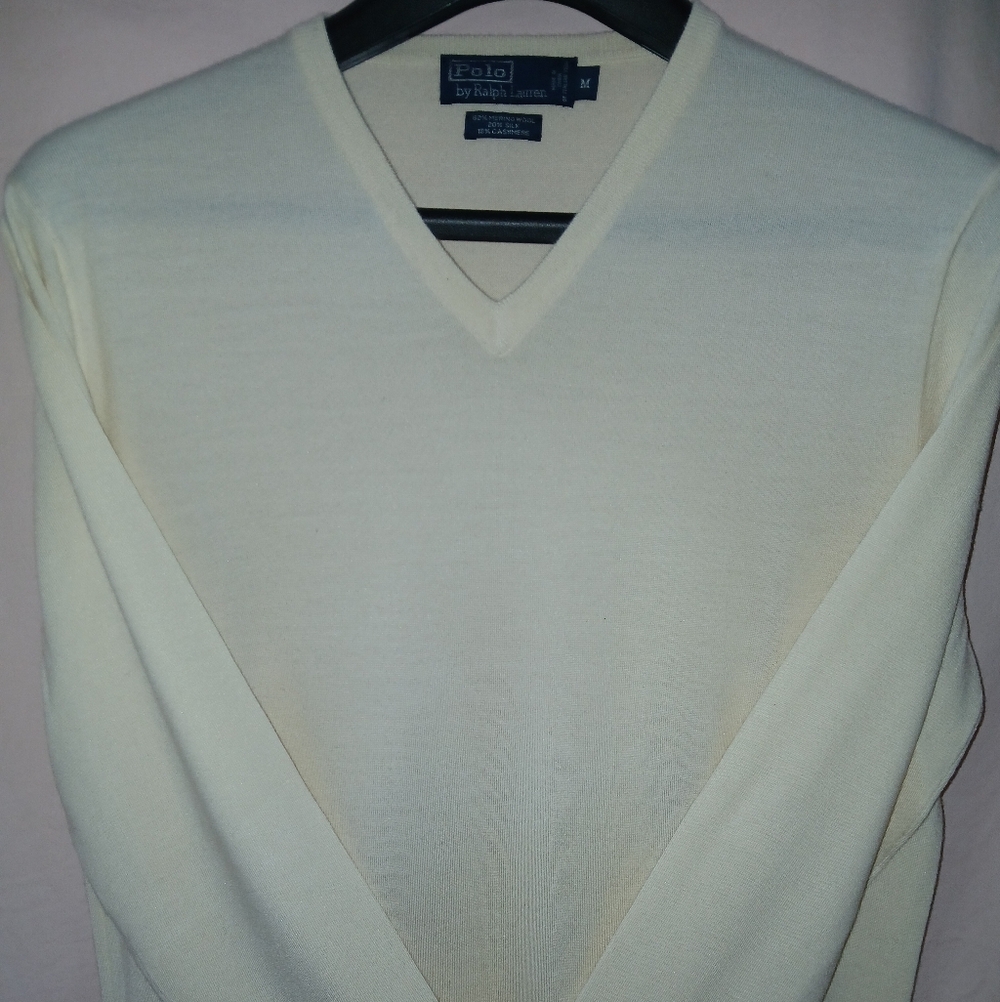 Polo by Ralph Lauren Men's Cream V-Neck Sweater